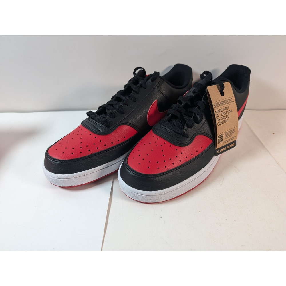 Nike Court Vision Low Mens Black Red Leather Sneakers Size 12